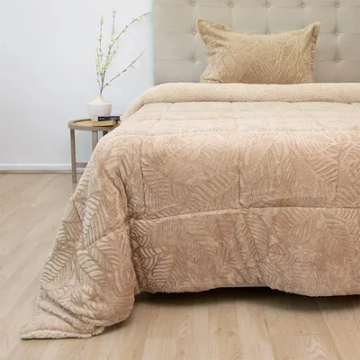 Cubrecama Sherpa Deluxe 1.5 Plazas Poliéster Beige Beige