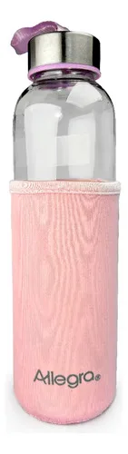 Botella De Vidrio 450cc Con Funda Neopreno Coral Claro