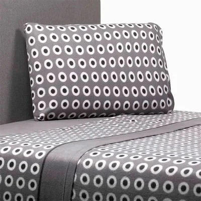 Set De Sábanas Polar Estampado 1.5 Plaza Poliéster Gris