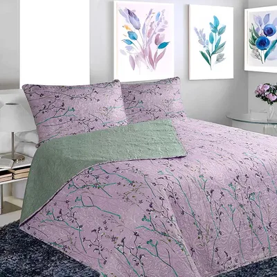 Quilt Estampado 2.5 Plazas Poliéster Ramas Lavanda Coral Claro
