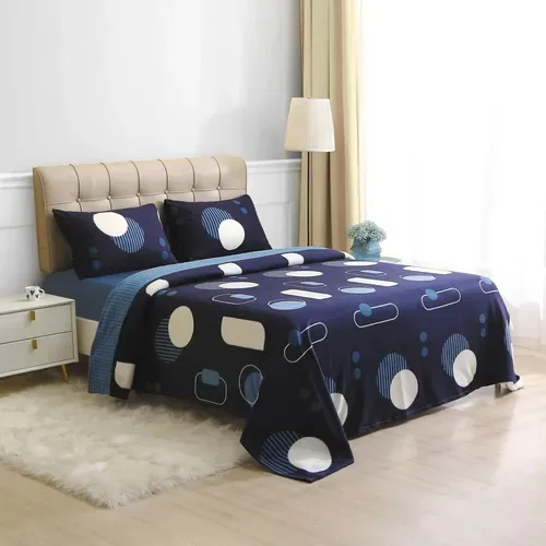 Set De Sábanas Polar King Estampado Geométrico Azul Verde Oscuro