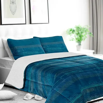 Cubrecama Sherpa Flannel Deluxe Térmico Azul Azul