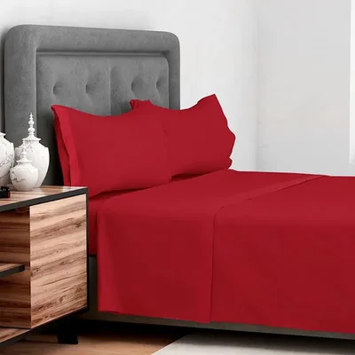 Set De Sábanas 144 Hilos Algodón Poliéster 1.5 Plazas Rojo