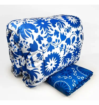 Set De Sábanas Plumón Microfibra 2 Plazas Floral Azul