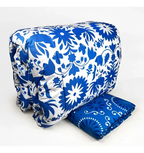 Set De Sábanas Plumón Microfibra 2 Plazas Floral Azul