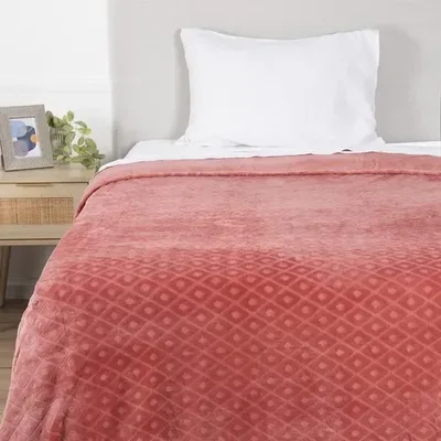Frazada Coral Embossed Poliéster Suave 1.5 Plazas Terracota