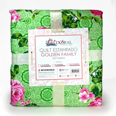 Quilt Hotpress Estampado Reversible 1.5 Plazas Poliéster Coral Claro