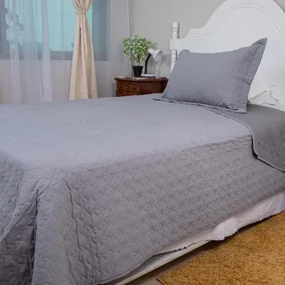 Quilt Velvety 1.5 Plaza Gris Poliéster Gris