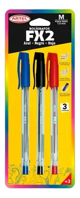 Bolígrafo Fx 1mm Set Tricolor Azul Negro Rojo Amarillo