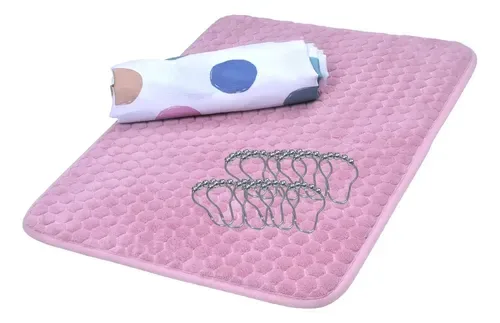 Set De Baño Cortina Alfombra Poliéster Nogal Coral Claro