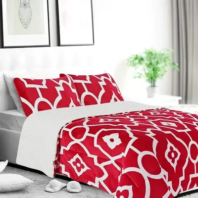 Cubrecama Sherpa Flannel Deluxe Estampado Coral Claro