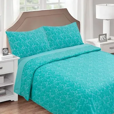 Set De Sábanas De Polar Estampadas 2 Plazas Turquesa