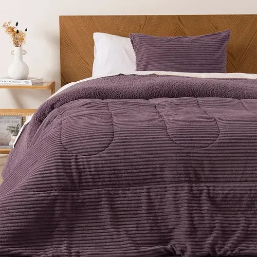 Plumón Corduroy Sherpa 1.5 Plazas Poliéster Coral Claro