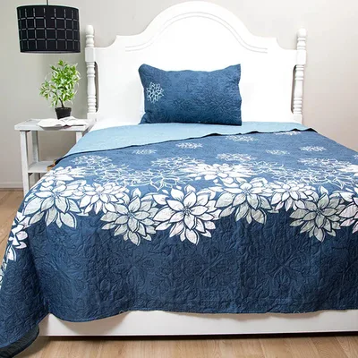 Quilt Hotpress Estampado 1.5 Plazas Flor Blanco Coral Claro