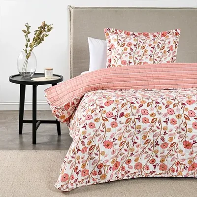 Quilt Cubrecama 1.5 Plazas Microfibra Estampado Coral Claro