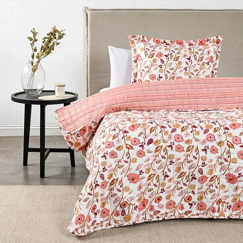 Quilt Cubrecama 1.5 Plazas Microfibra Estampado Coral Claro
