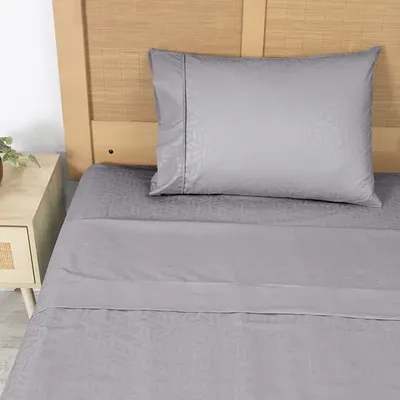 Set De Sábanas Microfibra Embossed 1.5 Plazas Gris Gris