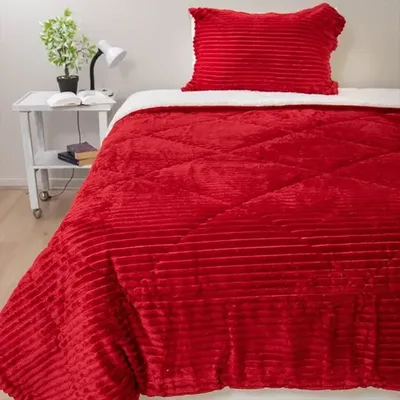 Cubrecama Sherpa Térmico 1.5 Plazas Poliéster Coral Claro