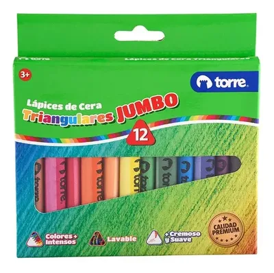 Lápices De Cera 12 Colores Triangular Extra Suave Multicolor