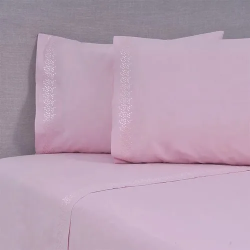 Set De Sábanas 144 Hilos 2.5 Plazas Algodón Poliéster Rosa