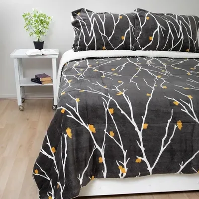 Cubrecama Sherpa Térmico 2.5 Plazas Estampado Negro
