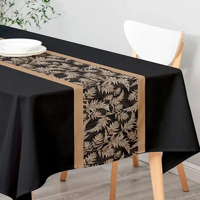 Set Mantel Camino De Mesa Poliéster Negro Negro