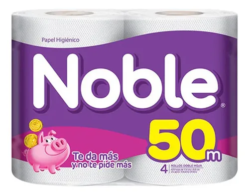 Papel Higiénico Doble Hoja 50 Metros Pack 4 Rollos