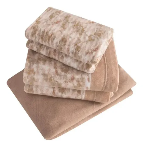 Set De Sábanas De Polar Estampadas 2 Plazas Beige