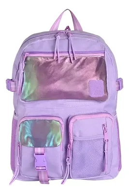 Mochila Kyro 25 Litros Metallic Lilac Acolchada Coral Claro