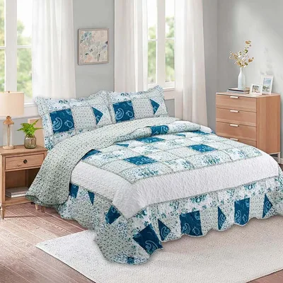 Quilt Patchwork Aplicación Deluxe 1.5 Plazas Flores Coral Claro