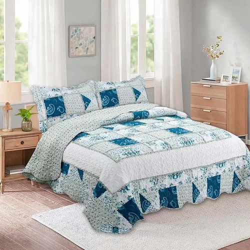 Quilt Patchwork Aplicación Deluxe 1.5 Plazas Flores Coral Claro