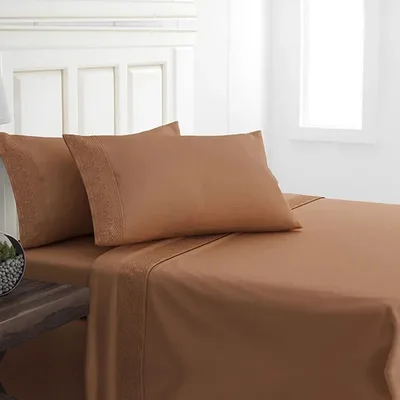 Set De Sábanas Microfibra Broderie 1.5 Plaza Poliéster Terracota