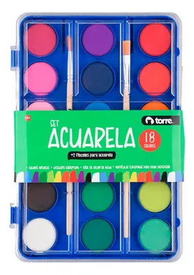 Set Acuarela 18 Colores Torre Pincel Incluido