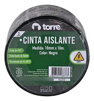Cinta Aislante Negra Pvc 18mm X 10m Rollo Negro