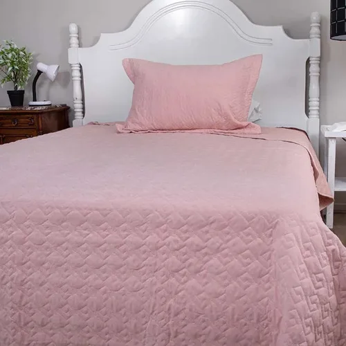 Quilt Velvety 1.5 Plaza Poliéster Rosa Pastel Coral Claro