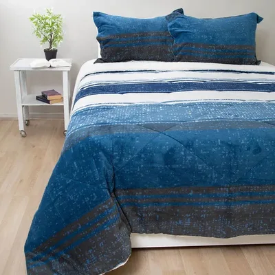 Cubrecama Sherpa Térmico 2.5 Plazas Azul Blanco Coral Claro