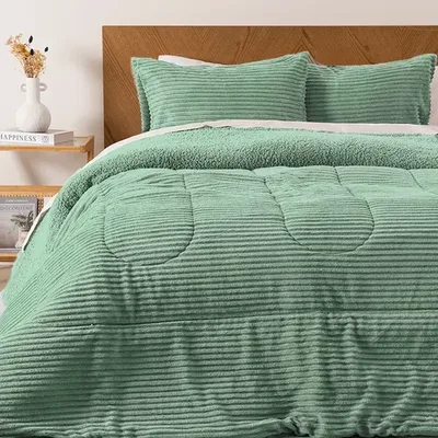 Plumón Corduroy Sherpa 2 Plazas Poliéster Suave Celeste