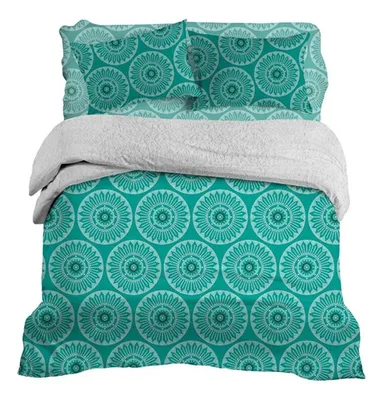 Set De Sábanas Microfibra 1.5 Plazas Con Plumón Sherpa Turquesa