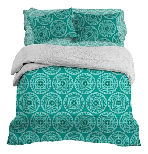 Set De Sábanas Microfibra 1.5 Plazas Con Plumón Sherpa Turquesa