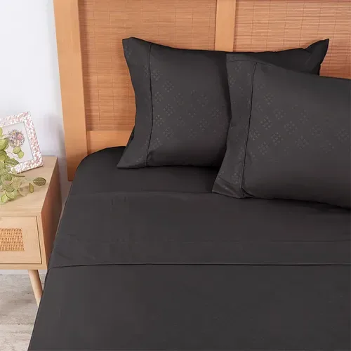 Set De Sábanas Microfibra Embossed 2.5 Plazas Negro Negro