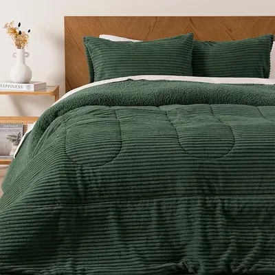 Plumón Corduroy Sherpa 2 Plazas Poliéster Suave Verde