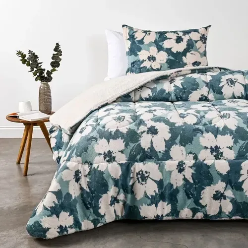 Plumón Coral Sherpa Estampado 1.5 Plazas Microfibra