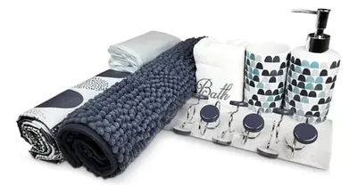 Set Baño 18 Piezas Cerámica Diseño Hojas Gris