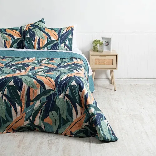 Quilt Estampado 2 Plazas Poliéster Con Fundas Coral Claro