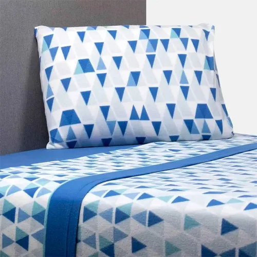 Set De Sábanas Polar 2 Plazas Estampadas Poliéster Azul