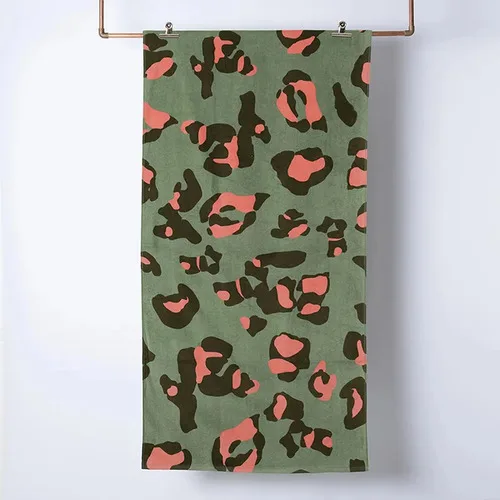 Toalla De Playa Algodón Velour Estampada Coral Claro