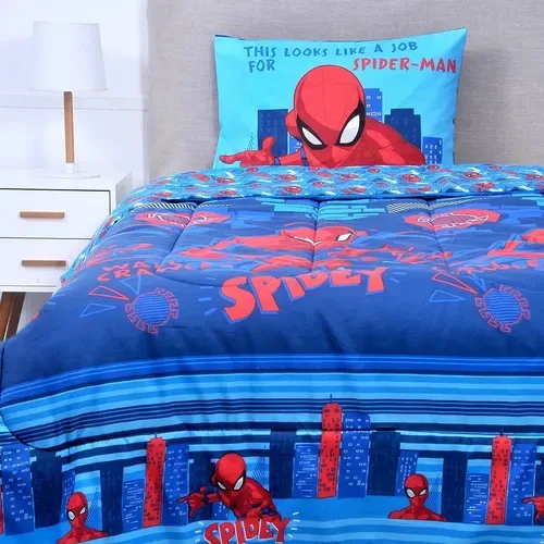 Plumón Single Spiderman Relleno 200grs Poliéster Coral Claro