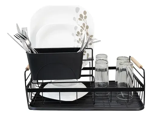 Secaplatos 2 Niveles Resistente Cocina Negro