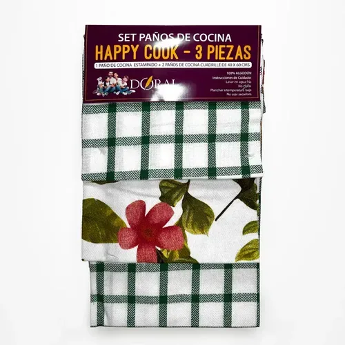 Set Paños De Cocina Algodón 100% Absorbentes Verde