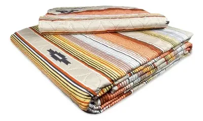 Quilt Reversible Da Vinci 2 Plazas Líneas Franjas Coral Claro